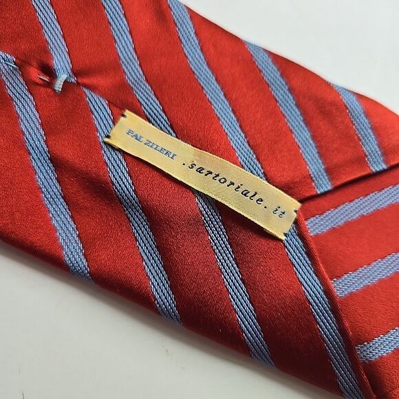 Pal Zileri Long Tie Men's Red/Blue Repp Striped 100% Silk Italy Neck Tie 61 x 4" - Picture 4 of 6